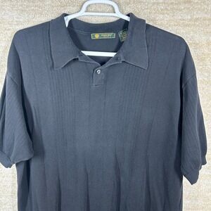 Principe Mens Classic Ribbed Knit Polo Shirt Black 3XLT Made in Italy Tall